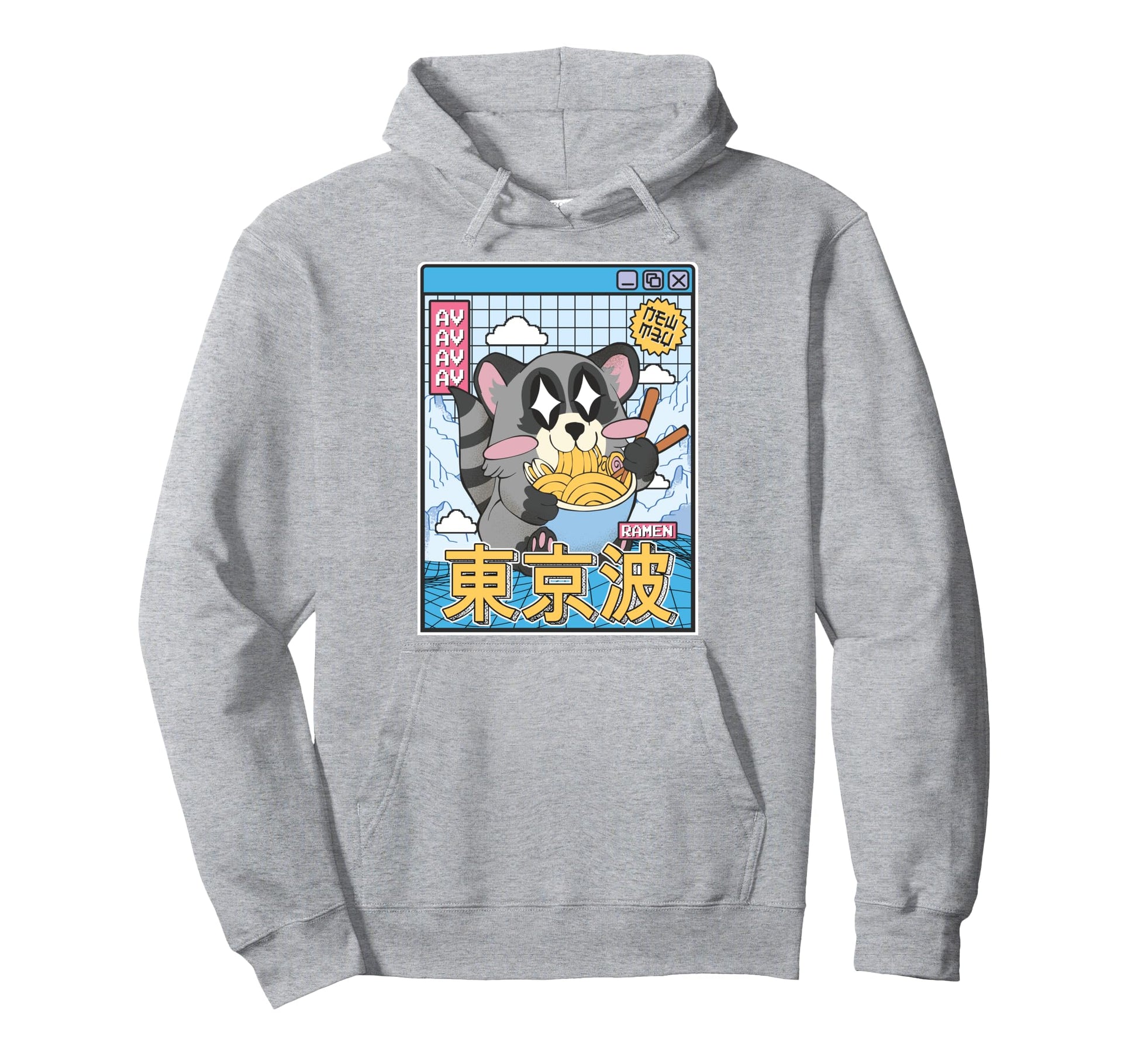 Raccoon Eating Ramen Kawaii Vaporwave Hoodie - Minimalist Print for Adults - T-Shirt, Sweatshirt, Hoodie