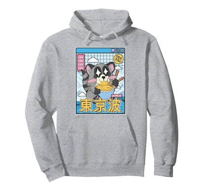Raccoon Eating Ramen Kawaii Vaporwave Hoodie - Minimalist Print for Adults - T-Shirt, Sweatshirt, Hoodie