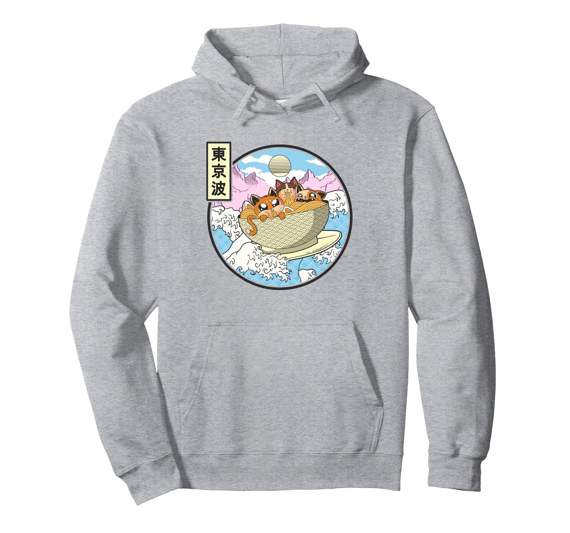 Surfing Cats Eating Ramen Bowl Hoodie - Custom Art Print Men Women - T-Shirt, Sweatshirt, Hoodie