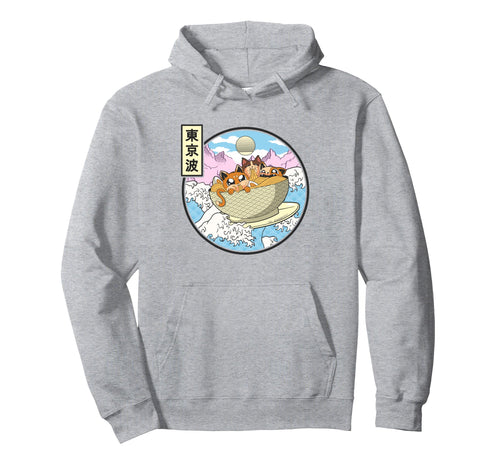 Surfing Cats Eating Ramen Bowl Hoodie - Custom Art Print Men Women - T-Shirt, Sweatshirt, Hoodie