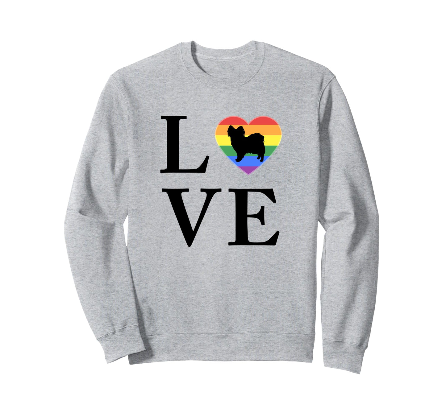 Love Dog Papillon Heart Rainbow Pride Sweatshirt - Graphic Print Unisex - T-Shirt, Sweatshirt, Hoodie
