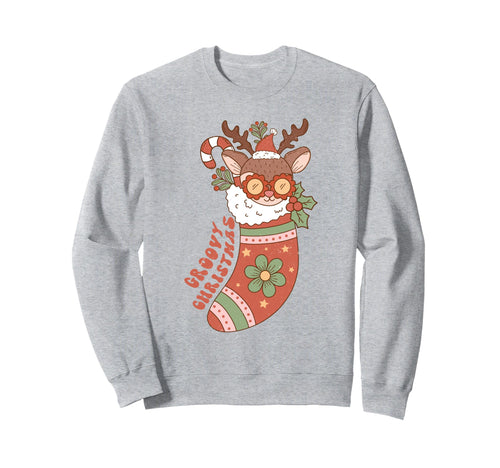 Groovy Reindeer Stocking Boho Sweatshirt - Aesthetic Graphic for Adults - T-Shirt, Sweatshirt, Hoodie