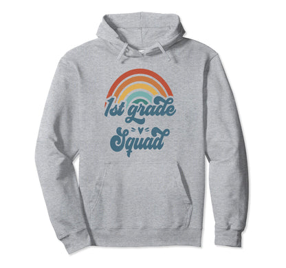 1St Grade Squad Groovy Rainbow Teacher Hoodie - Unique Graphic for Adults - T-Shirt, Sweatshirt, Hoodie