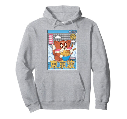 Happy Fox Eating Ramen Vaporwave Hoodie - Aesthetic Graphic Men Women - T-Shirt, Sweatshirt, Hoodie