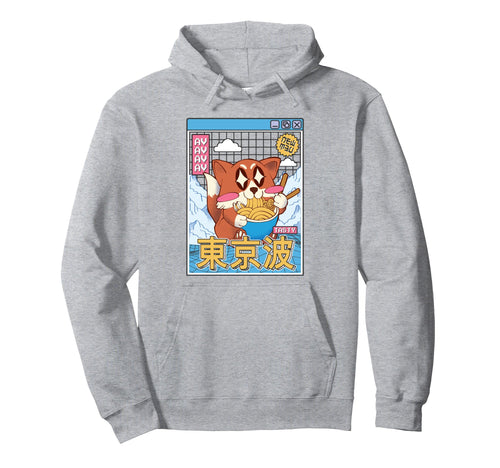 Happy Fox Eating Ramen Vaporwave Hoodie - Aesthetic Graphic Men Women - T-Shirt, Sweatshirt, Hoodie