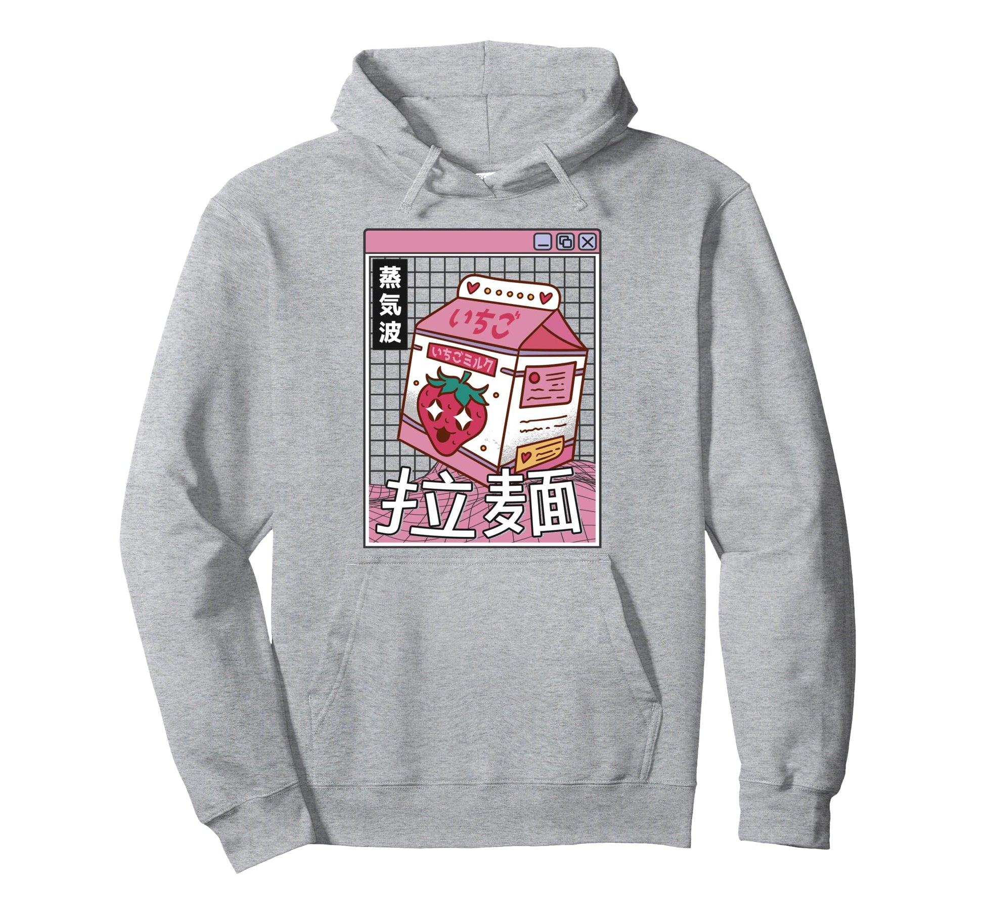 Strawberry Milk Carton Kawaii Grid Hoodie - Fun Novelty Design for Adults - T-Shirt, Sweatshirt, Hoodie