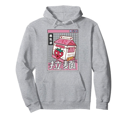 Strawberry Milk Carton Kawaii Grid Hoodie - Fun Novelty Design for Adults - T-Shirt, Sweatshirt, Hoodie