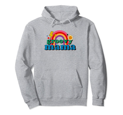Groovy Mama Rainbow Fun Mothers Day Hoodie - Minimalist Print Men Women - T-Shirt, Sweatshirt, Hoodie