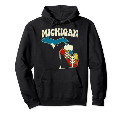 Michigan State Rainbow Hippie 70S Map Hoodie - Unique Graphic Men Women - T-Shirt, Sweatshirt, Hoodie