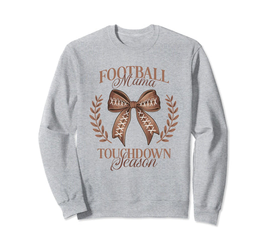 Football Mama Bow Touchdown Season Fall Sweatshirt - Unique Graphic Unisex - T-Shirt, Sweatshirt, Hoodie