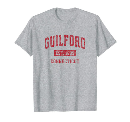 Guilford Connecticut Ct Sports Red T-Shirt - Trendy Graphic for Adults - T-Shirt, Sweatshirt, Hoodie