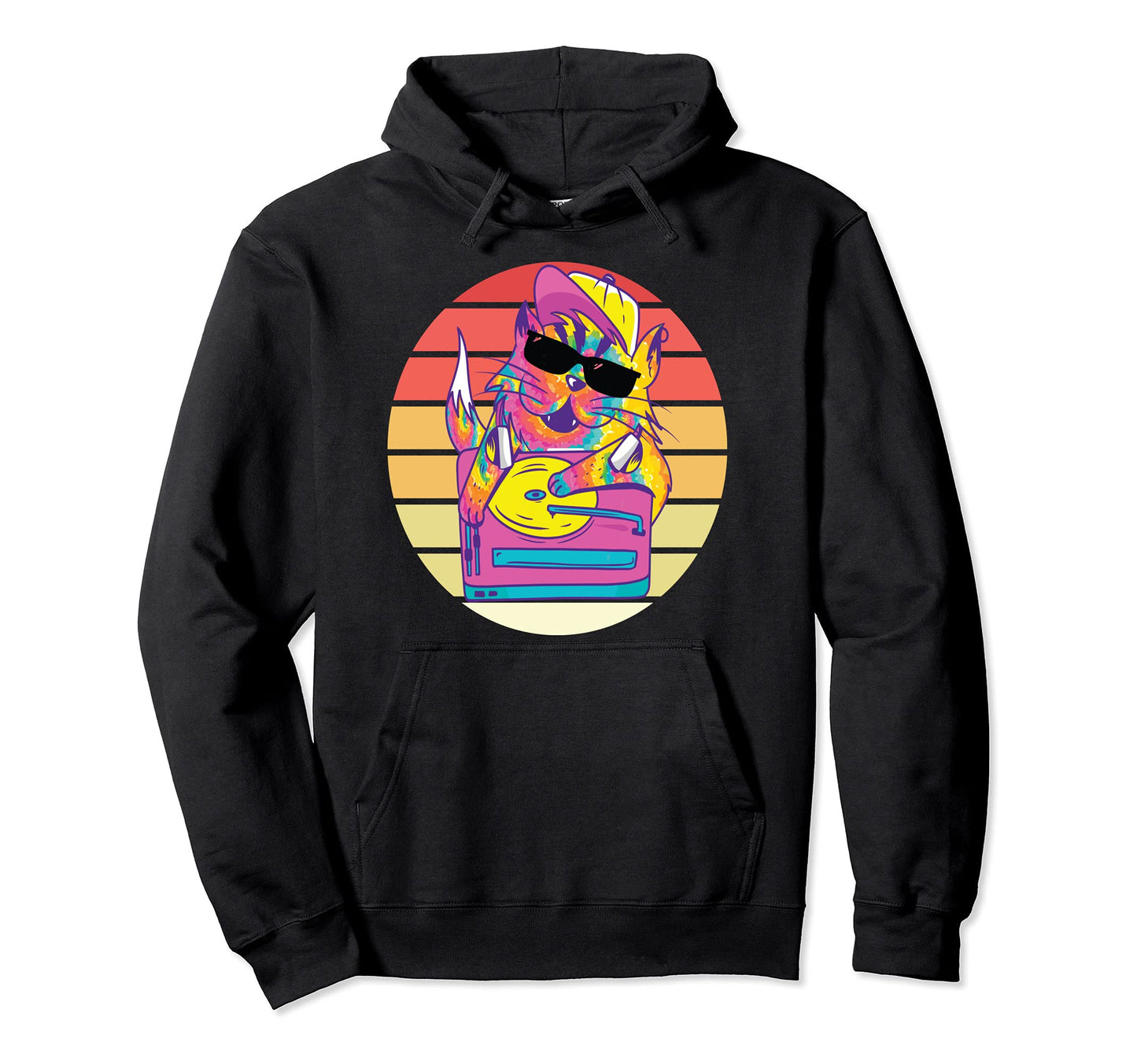 Kitty Dj Cat Tie Dye Rainbow Music Hoodie - Graphic Print for Adults - T-Shirt, Sweatshirt, Hoodie
