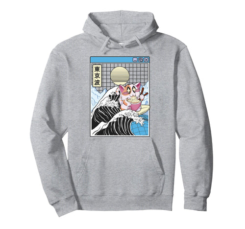 Happy Cat Eating Ramen Surfing Hoodie - Minimalist Print for Adults - T-Shirt, Sweatshirt, Hoodie