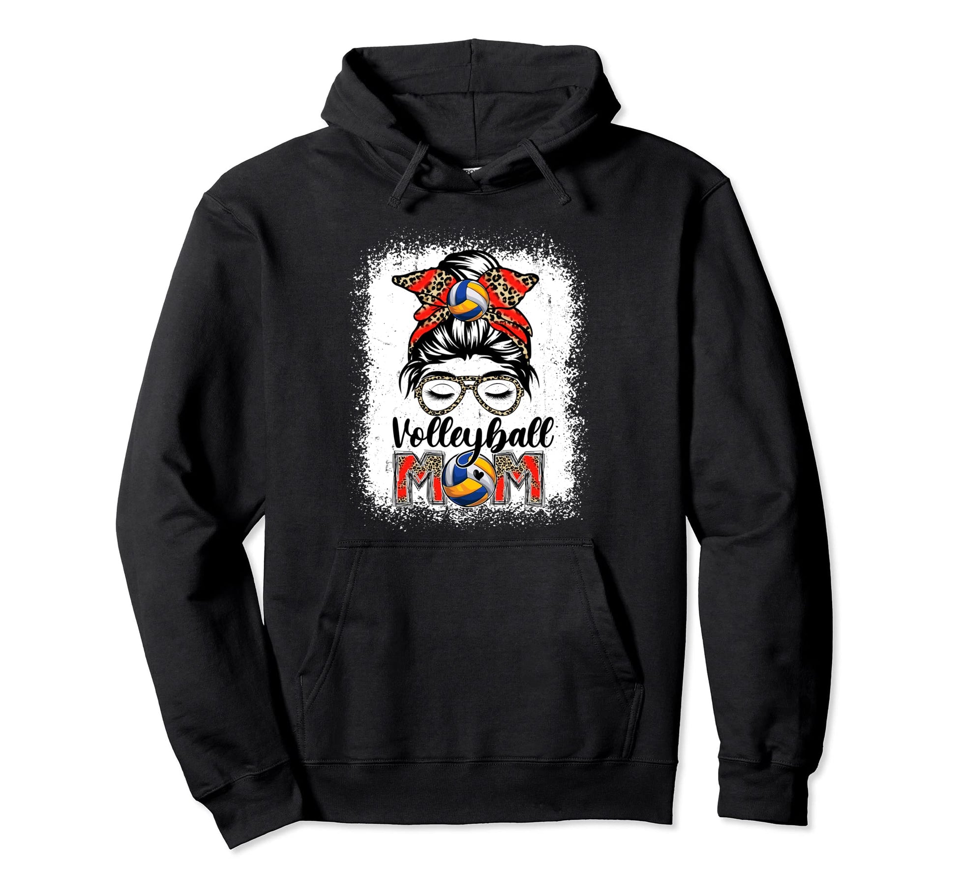 Volleyball Mom Game Day Messy Bun Leopard Hoodie - Novelty Apparel Unisex - T-Shirt, Sweatshirt, Hoodie