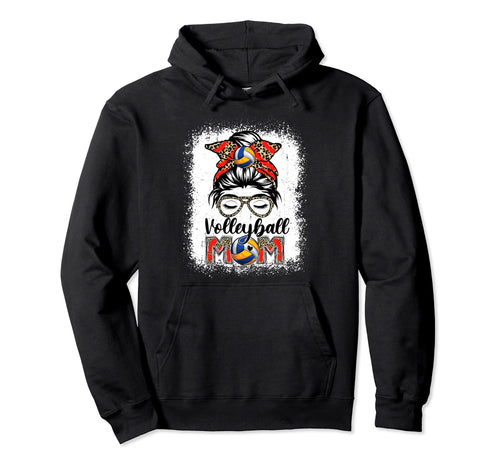 Volleyball Mom Game Day Messy Bun Hoodie - Fun Novelty Design for Adults - T-Shirt, Sweatshirt, Hoodie