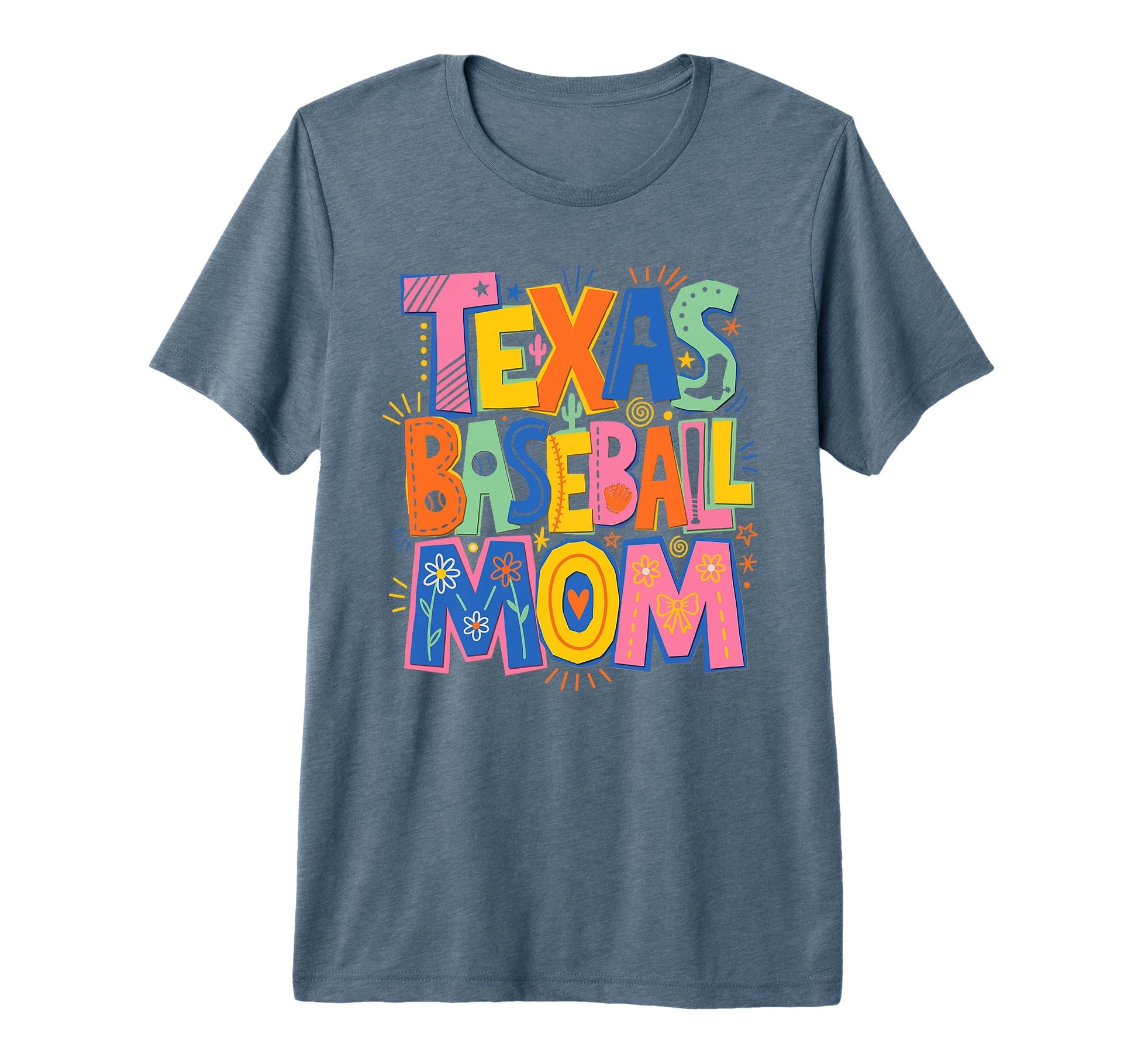 Colorful Texas Baseball Mom Doodle T-Shirt - Casual Everyday Wear Unisex - T-Shirt, Sweatshirt, Hoodie