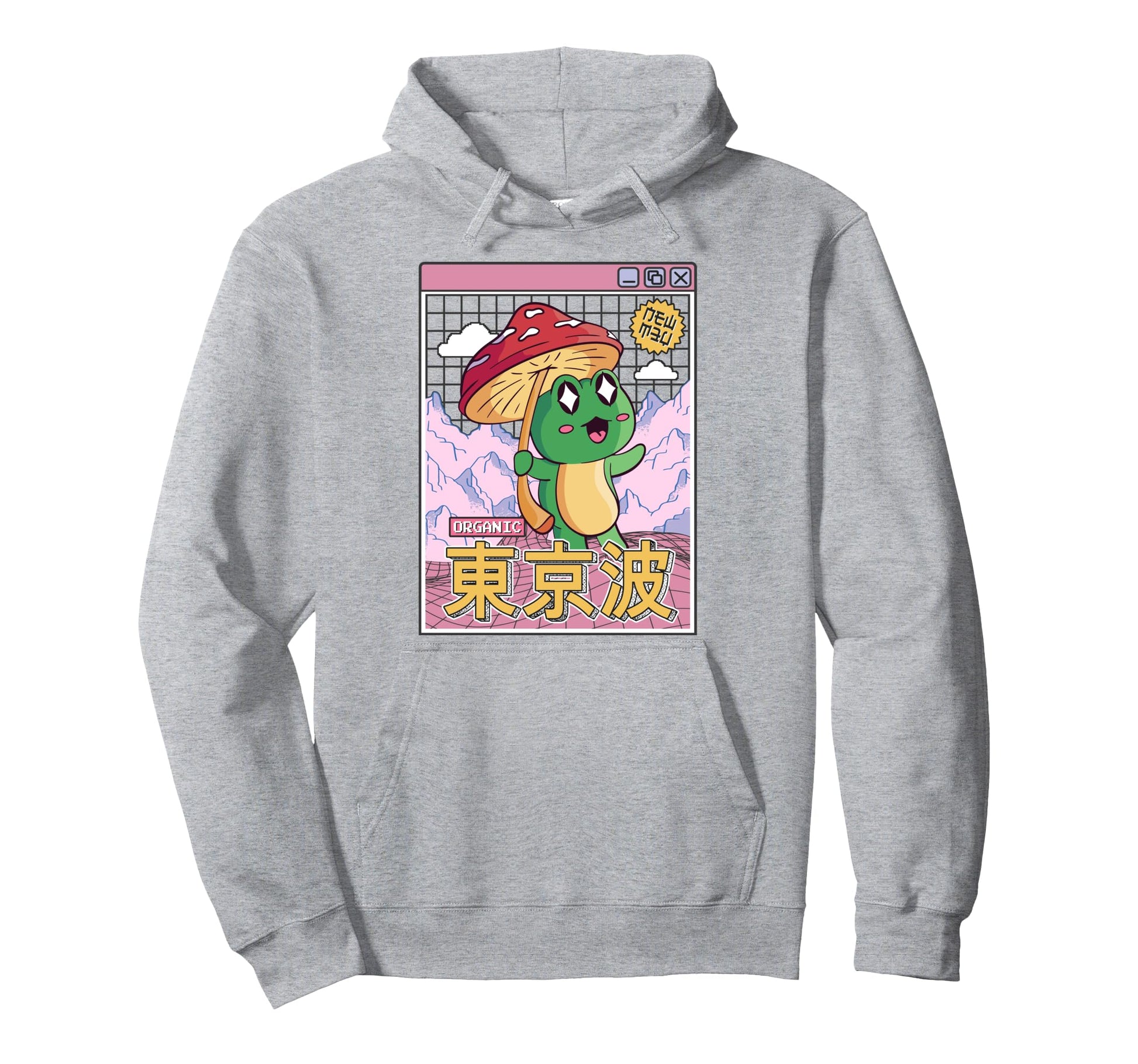 Happy Frog Mushroom Kawaii Vaporwave Hoodie - Novelty Apparel Men Women - T-Shirt, Sweatshirt, Hoodie