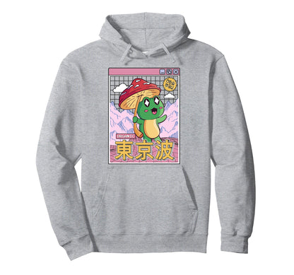 Happy Frog Mushroom Kawaii Vaporwave Hoodie - Novelty Apparel Men Women - T-Shirt, Sweatshirt, Hoodie