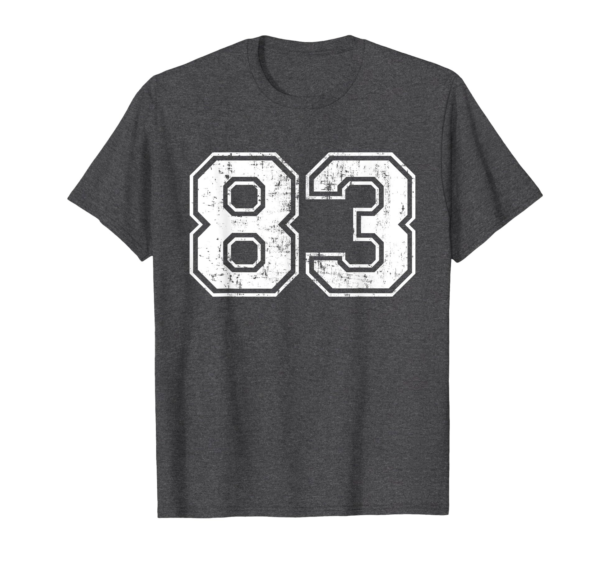 Number 83 Varsity Distressed Sports Team T-Shirt - Graphic Print Unisex - T-Shirt, Sweatshirt, Hoodie