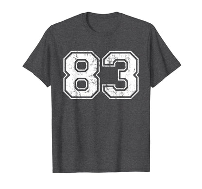 Number 83 Varsity Distressed Sports Team T-Shirt - Graphic Print Unisex - T-Shirt, Sweatshirt, Hoodie