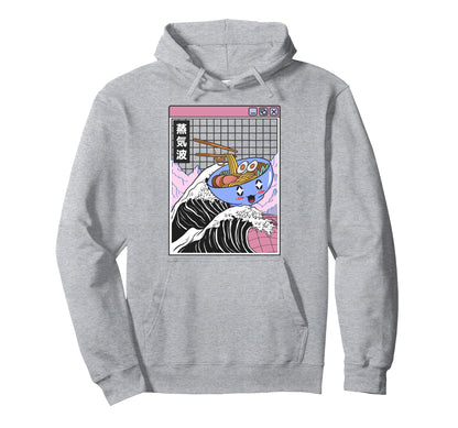 Happy Ramen Bowl Kanagawa Wave Digital Anime Hoodie - Graphic Print Unisex - T-Shirt, Sweatshirt, Hoodie