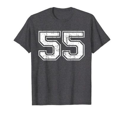 Number 55 Varsity Distressed Sports T-Shirt - Unique Graphic Men Women - T-Shirt, Sweatshirt, Hoodie