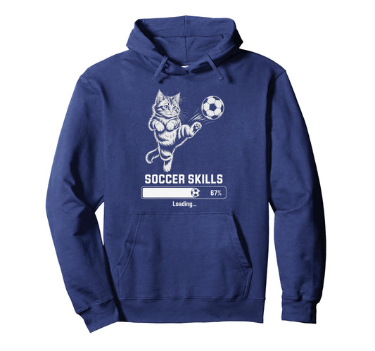 Funny Cat Soccer Skills Loading Kitty Hoodie - Minimalist Print Men Women - T-Shirt, Sweatshirt, Hoodie