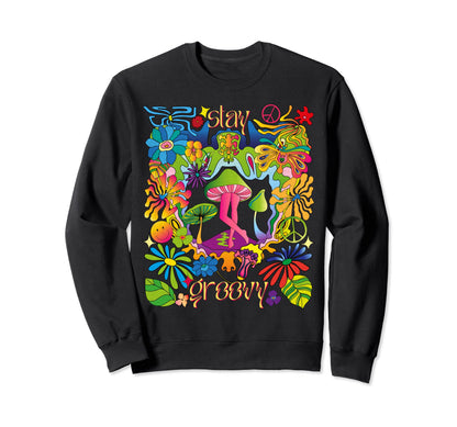 Stay Groovy 70S Rainbow Butterfly Sweatshirt - Aesthetic Graphic Unisex - T-Shirt, Sweatshirt, Hoodie