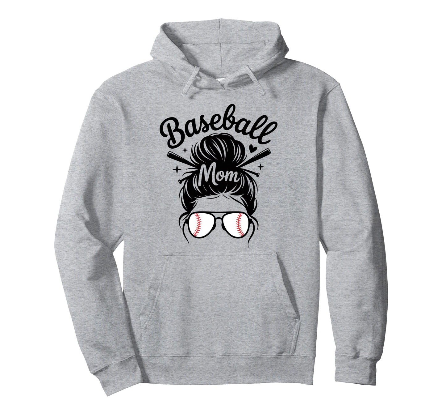 Baseball Mom Messy Bun Game Day Fan Hoodie - Casual Everyday Wear Unisex - T-Shirt, Sweatshirt, Hoodie
