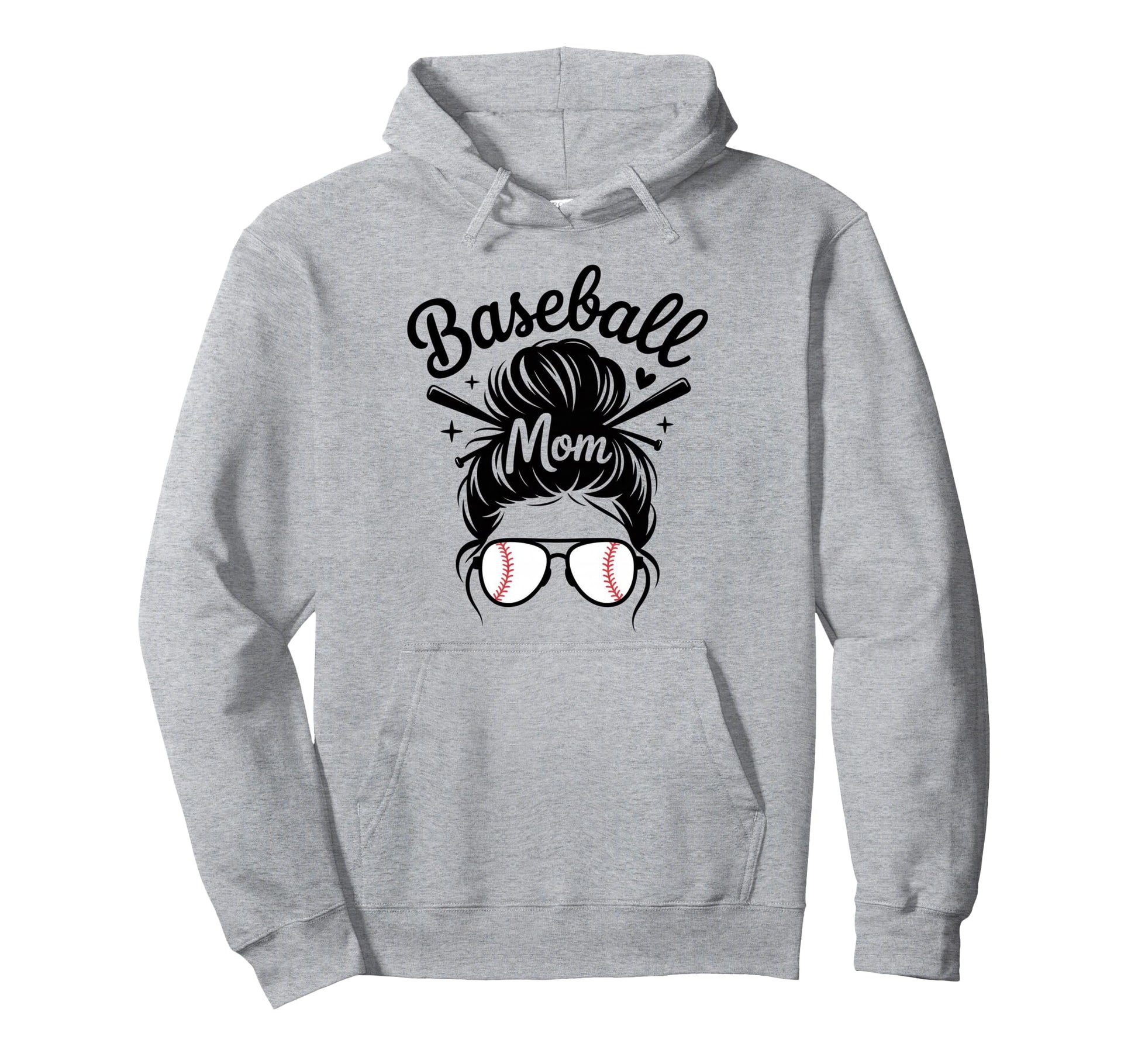 Baseball Mom Messy Bun Game Day Fan Hoodie - Casual Everyday Wear Unisex - T-Shirt, Sweatshirt, Hoodie