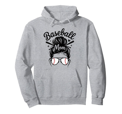 Baseball Mom Messy Bun Game Day Fan Hoodie - Casual Everyday Wear Unisex - T-Shirt, Sweatshirt, Hoodie