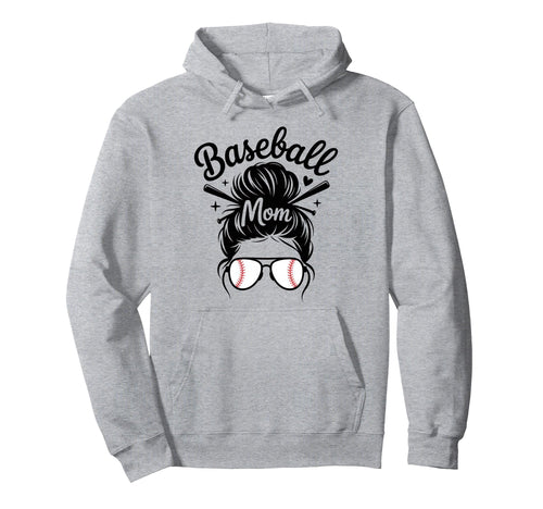 Baseball Mom Messy Bun Game Day Fan Hoodie - Casual Everyday Wear Unisex - T-Shirt, Sweatshirt, Hoodie