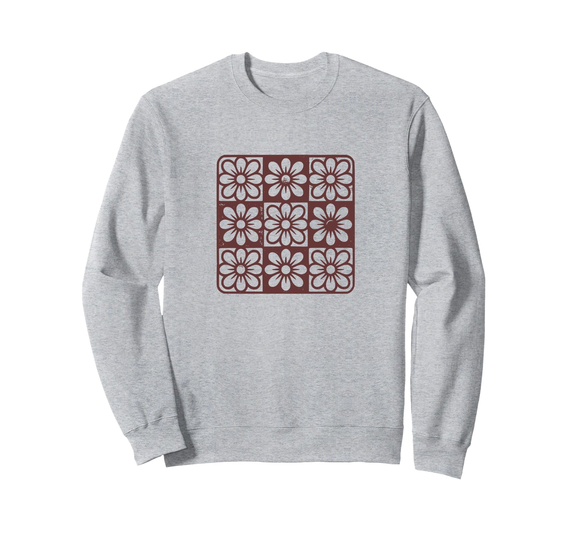 Floral Grid Boho Distressed Flower Sweatshirt - Trendy Graphic Men Women - T-Shirt, Sweatshirt, Hoodie