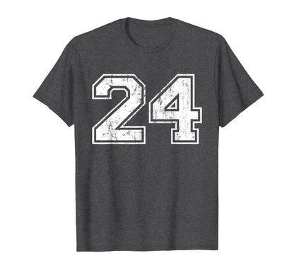 Number 24 Varsity Distressed Sports Team T-Shirt - Minimalist Print Unisex - T-Shirt, Sweatshirt, Hoodie