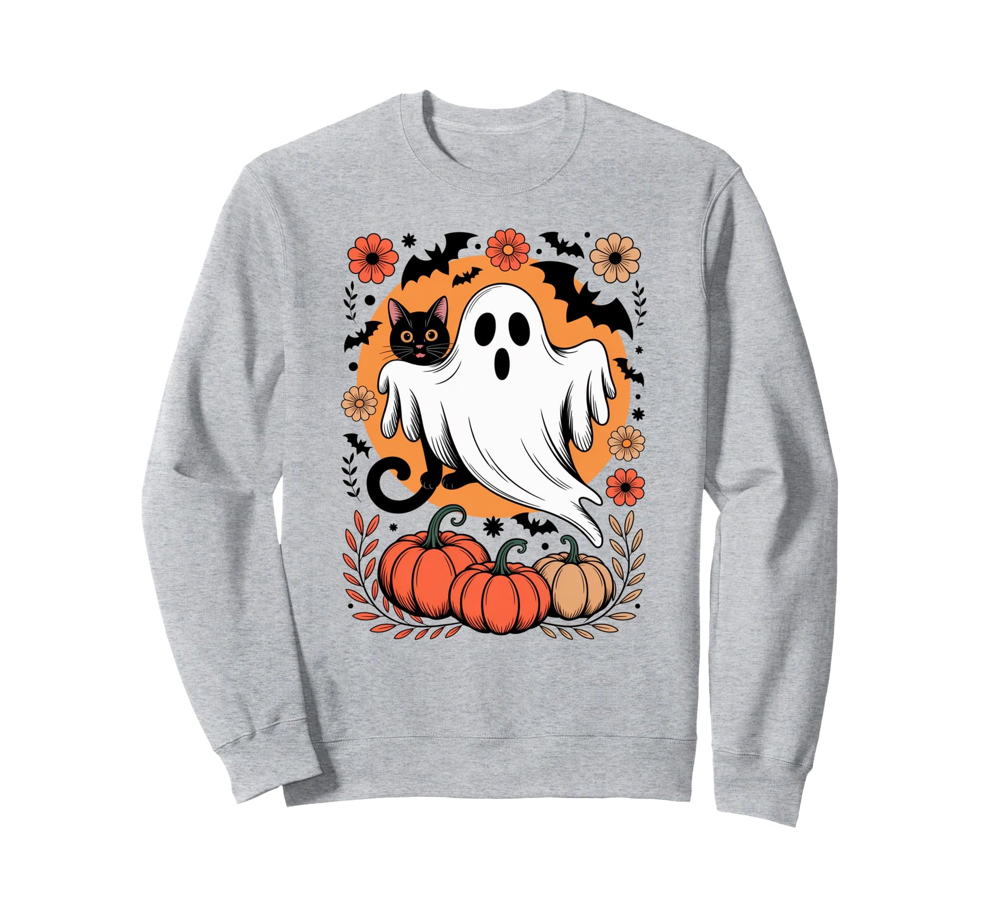 Boho Halloween Cat Ghost Groovy Spooky Sweatshirt - Graphic Print Unisex - T-Shirt, Sweatshirt, Hoodie