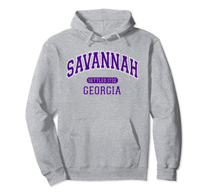 Savannah Georgia Sports Varsity Purple Hoodie - Casual Everyday Wear Unisex - T-Shirt, Sweatshirt, Hoodie