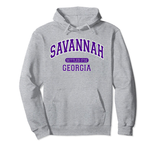 Savannah Georgia Sports Varsity Purple Hoodie - Casual Everyday Wear Unisex - T-Shirt, Sweatshirt, Hoodie