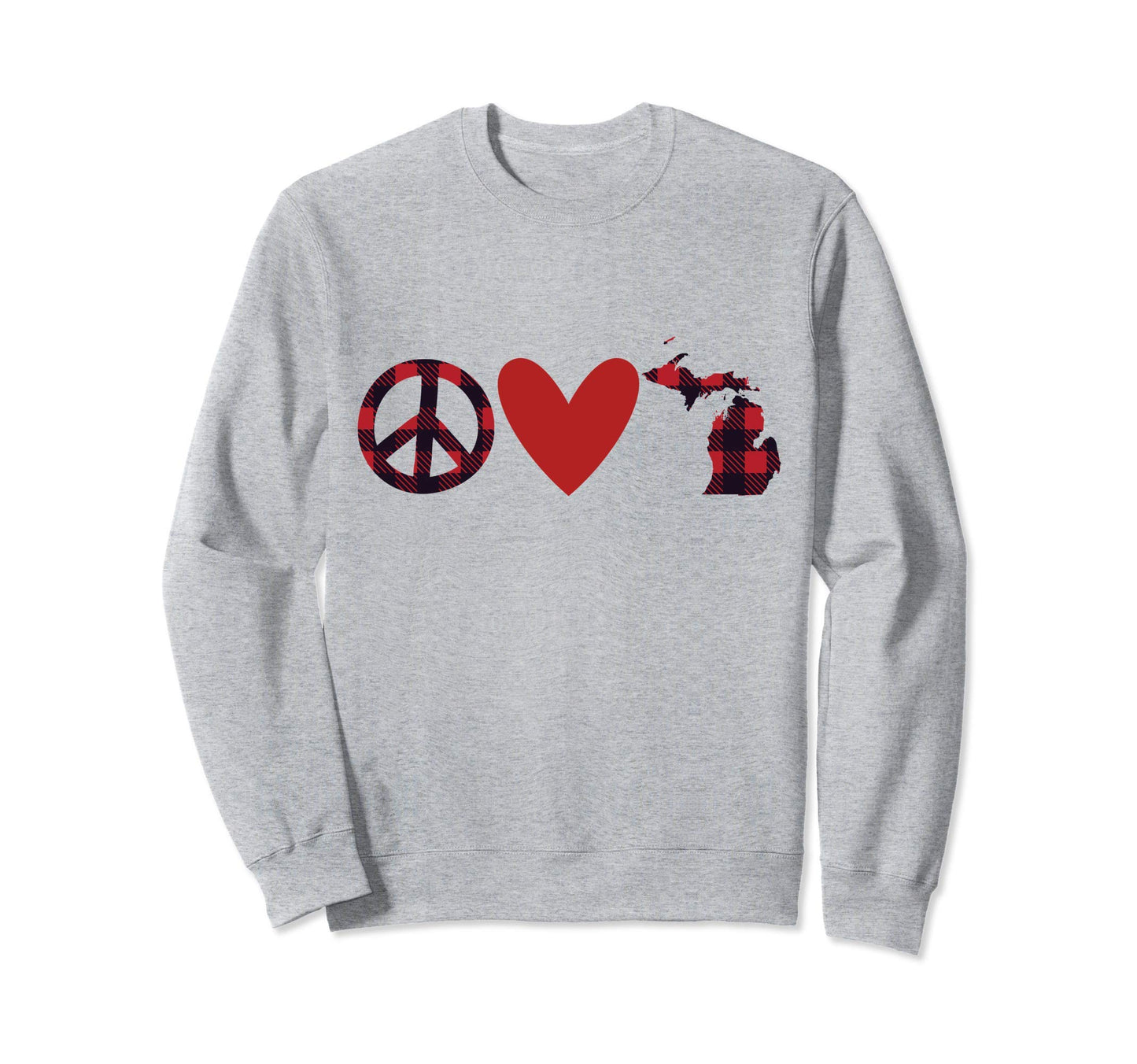 Buffalo Check Plaid Peace Love Sweatshirt - Minimalist Print for Adults - T-Shirt, Sweatshirt, Hoodie