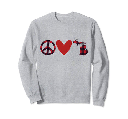 Buffalo Check Plaid Peace Love Sweatshirt - Minimalist Print for Adults - T-Shirt, Sweatshirt, Hoodie