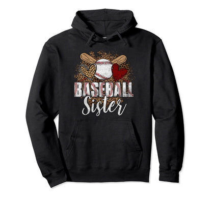 Baseball Sister Leopard Heart Funny Hoodie - Streetwear Style Men Women - T-Shirt, Sweatshirt, Hoodie