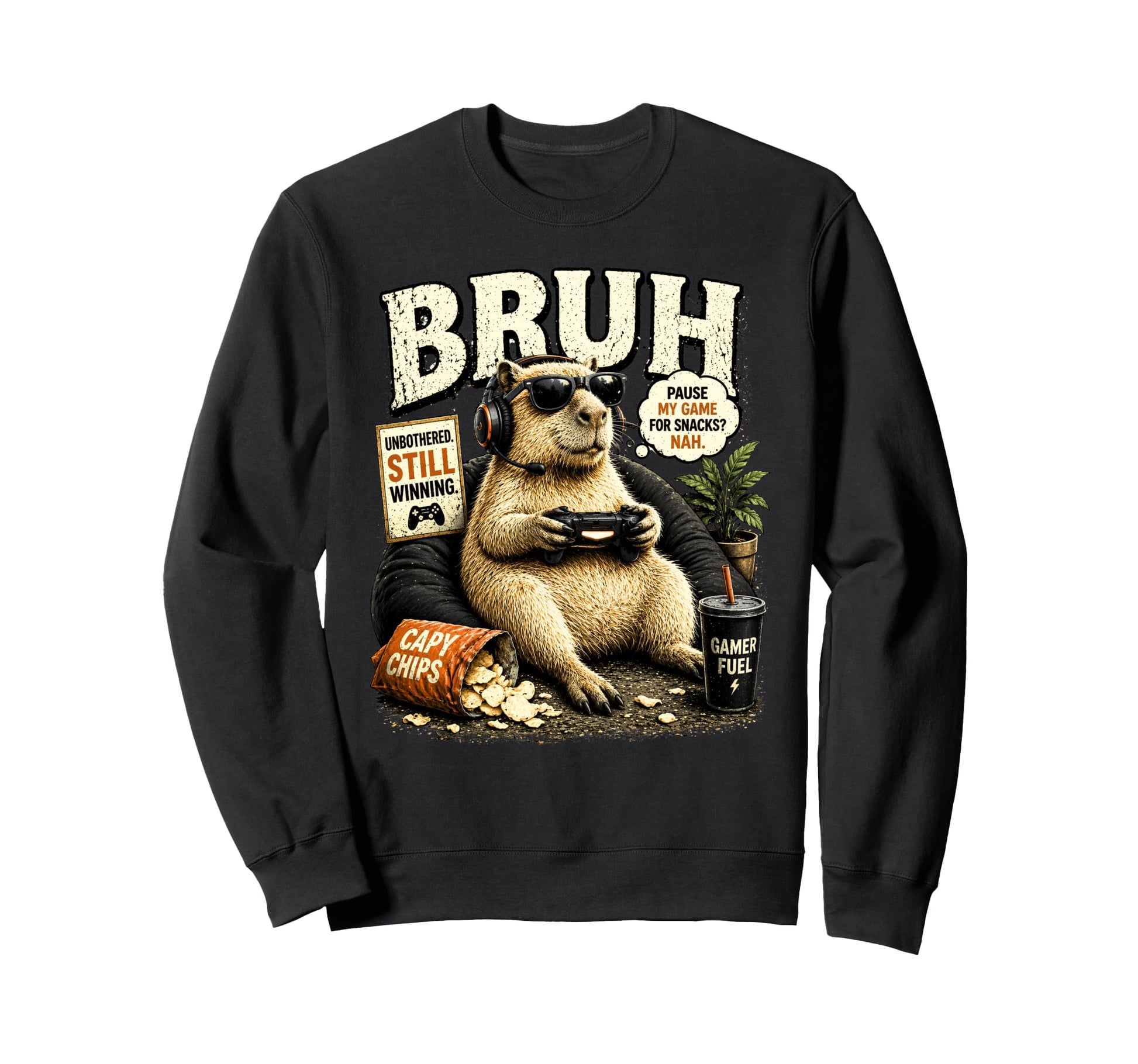 Funny Capybara Gamer Bruh Meme Sweatshirt - Novelty Apparel Men Women - T-Shirt, Sweatshirt, Hoodie