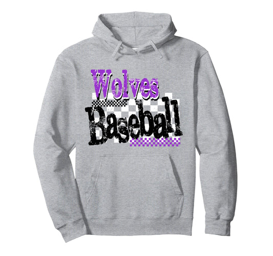 Wolves Checkered Baseball Mom Game Day Hoodie - Trendy Graphic Unisex - T-Shirt, Sweatshirt, Hoodie
