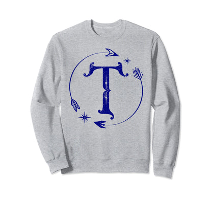 Initial T Monogram Boho Name Sweatshirt - Casual Everyday Wear Men Women - T-Shirt, Sweatshirt, Hoodie