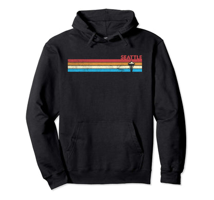 70S Rainbow Stripe Seattle Landmark Hoodie - Aesthetic Graphic Men Women - T-Shirt, Sweatshirt, Hoodie