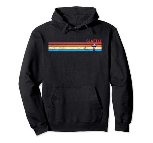 70S Rainbow Stripe Seattle Landmark Hoodie - Aesthetic Graphic Men Women - T-Shirt, Sweatshirt, Hoodie