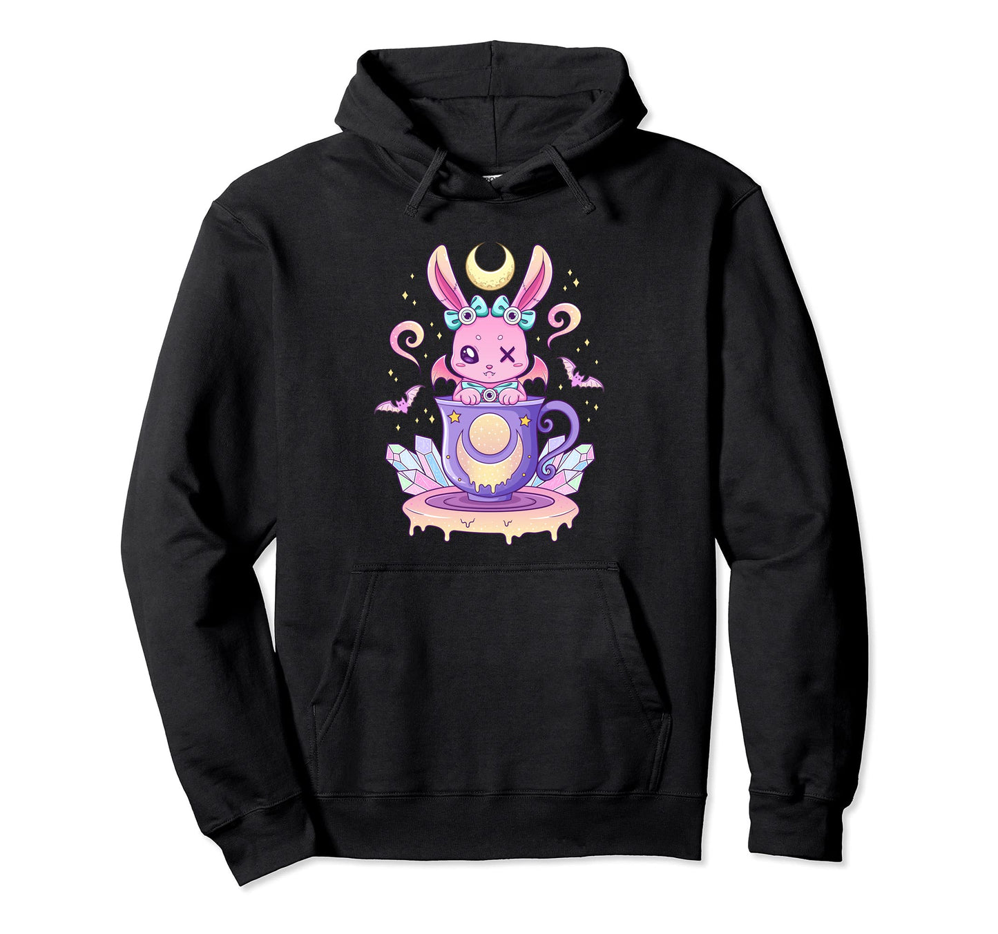 Kawaii Pastel Goth Creepy Bunny Teacup Hoodie - Graphic Print Unisex - T-Shirt, Sweatshirt, Hoodie