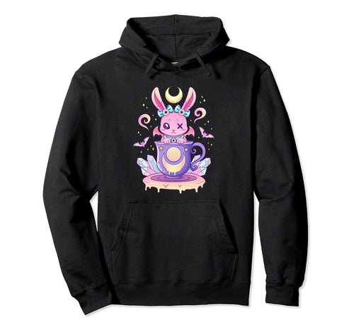 Kawaii Pastel Goth Creepy Bunny Teacup Hoodie - Graphic Print Unisex - T-Shirt, Sweatshirt, Hoodie