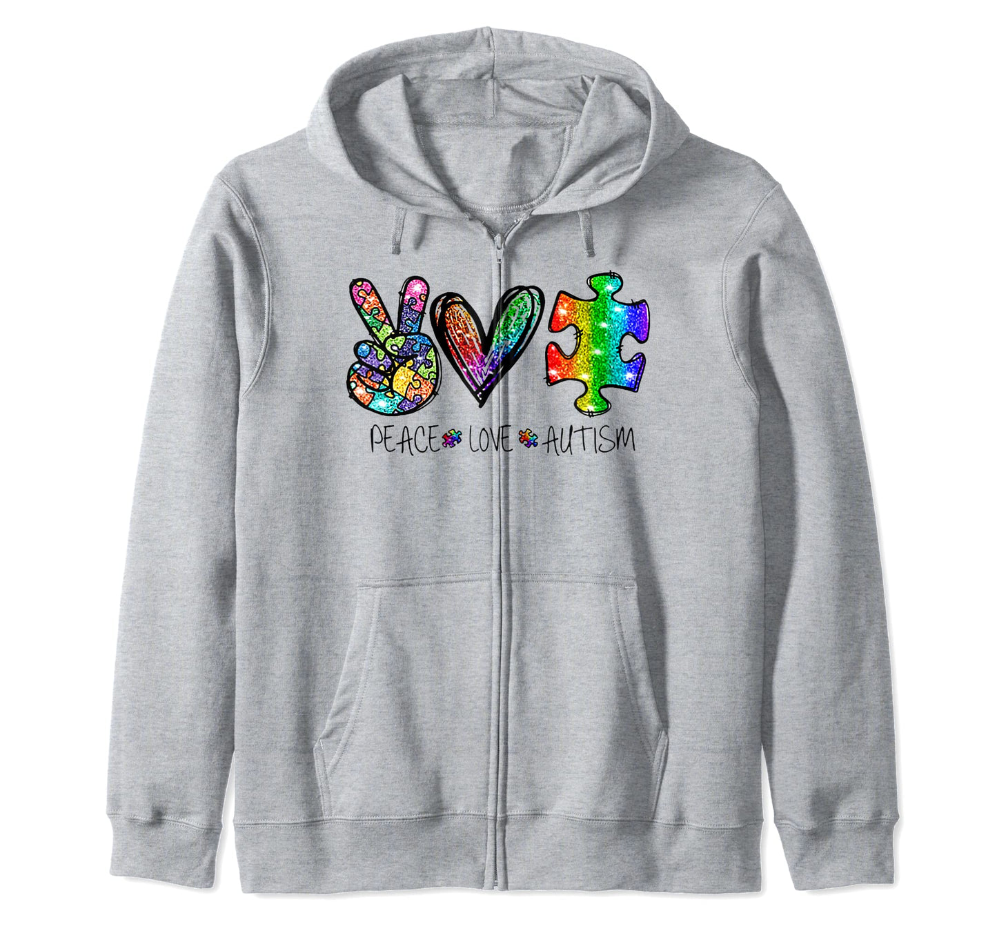 Funny Peace Love Autism Ribbon Hippie T-Shirt - Casual Everyday Wear Unisex - T-Shirt, Sweatshirt, Hoodie