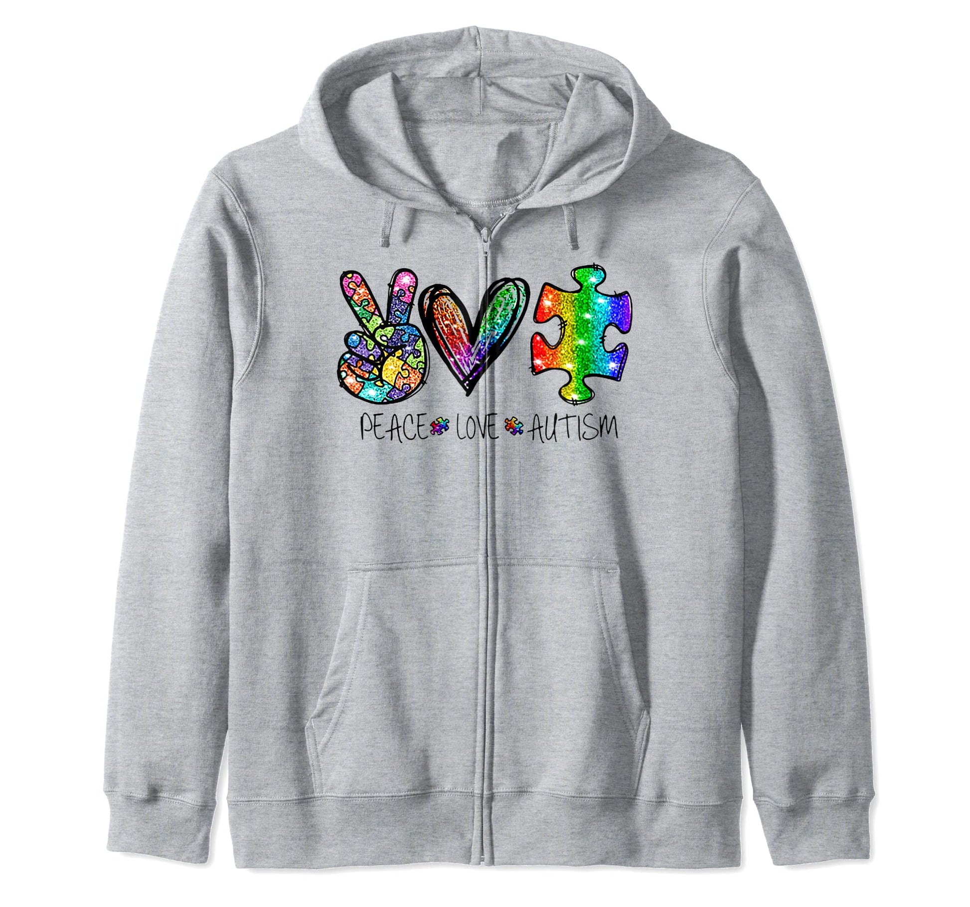 Funny Peace Love Autism Ribbon Hippie T-Shirt - Casual Everyday Wear Unisex - T-Shirt, Sweatshirt, Hoodie