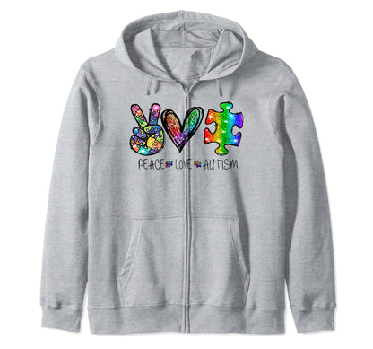 Funny Peace Love Autism Ribbon Hippie T-Shirt - Casual Everyday Wear Unisex - T-Shirt, Sweatshirt, Hoodie